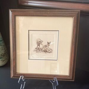 Mel Dobson “Baby Sitting” 1962 Etching – Signed & Numbered – Framed 12x12.5